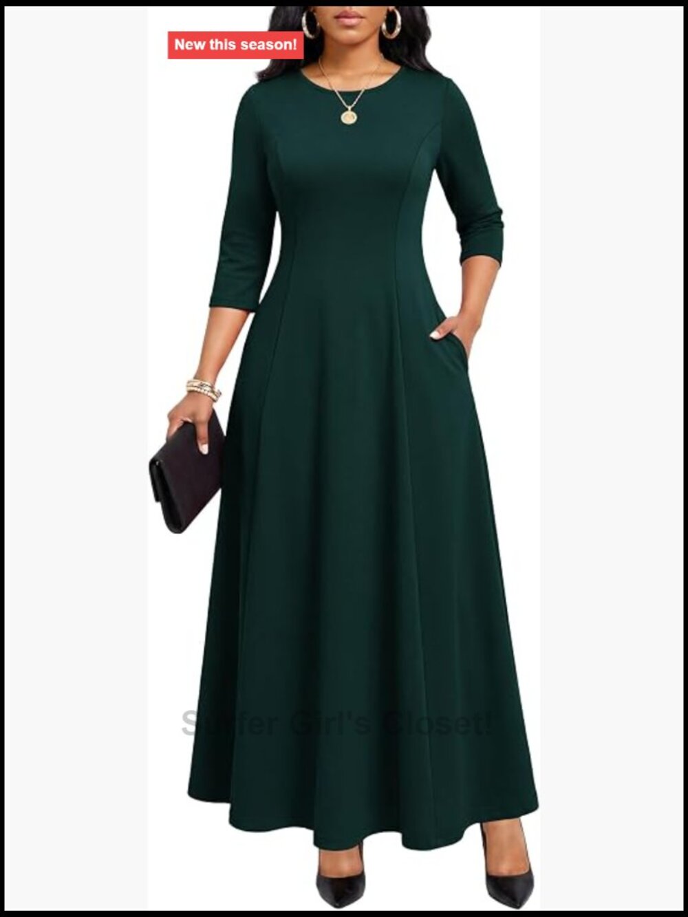 Maxi Dress for Women Casual Long Church Work Dress with Pockets 3/4 Sleeve